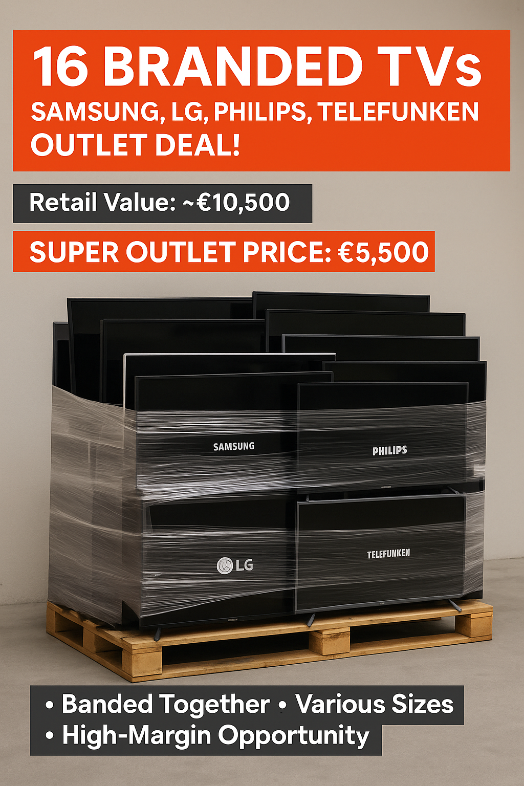 Lot of 16 Branded TVs – Samsung, LG, Philips, Telefunken m.fl. | Outlet Deal!