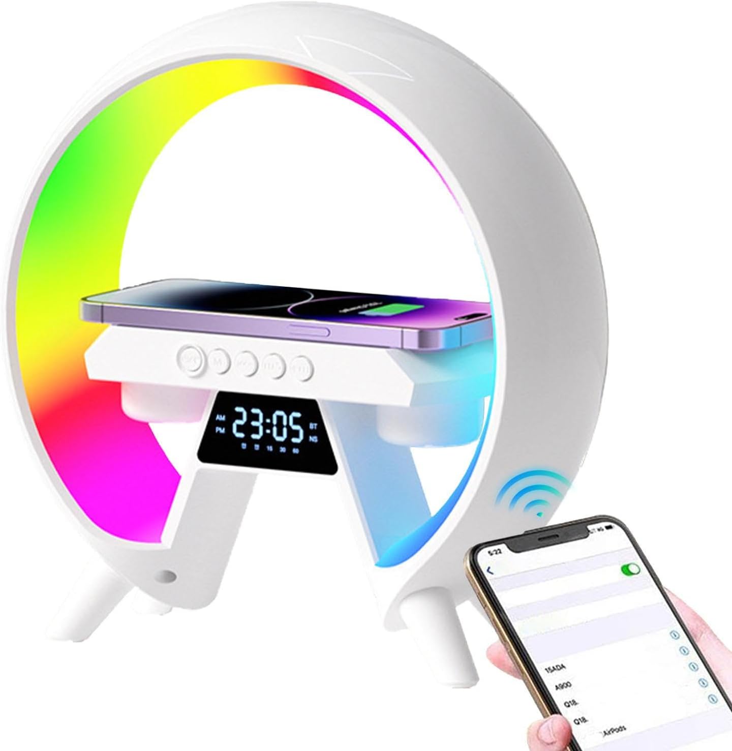 RGB LED Wireless Fast Charging Speaker – 15W Qi Charger, Bluetooth 5.0 Speaker, Alarm Clock & Ambient Mood Light