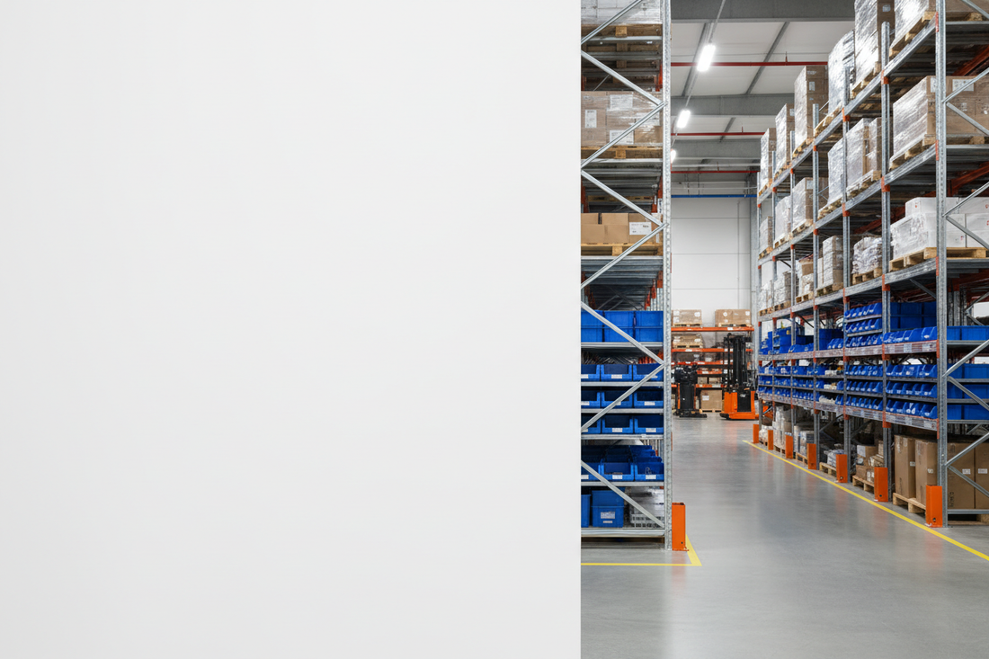 20% of the picture on the right side a warehouse the other side should be a white wall