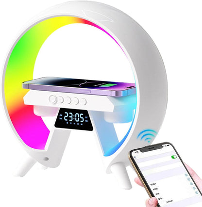 RGB LED Wireless Fast Charging Speaker – 15W Qi Charger, Bluetooth 5.0 Speaker, Alarm Clock & Ambient Mood Light