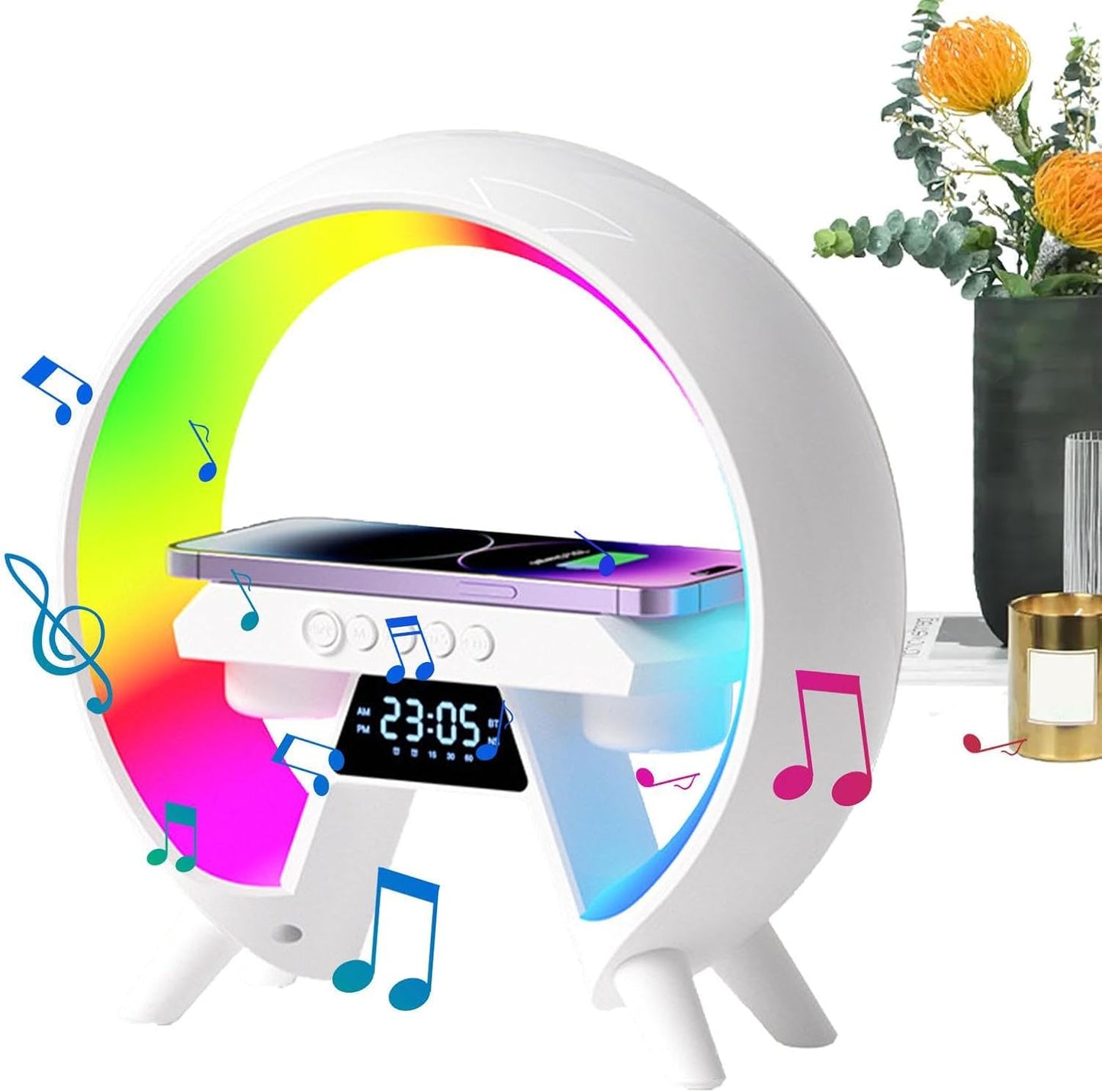 RGB LED Wireless Fast Charging Speaker – 15W Qi Charger, Bluetooth 5.0 Speaker, Alarm Clock & Ambient Mood Light