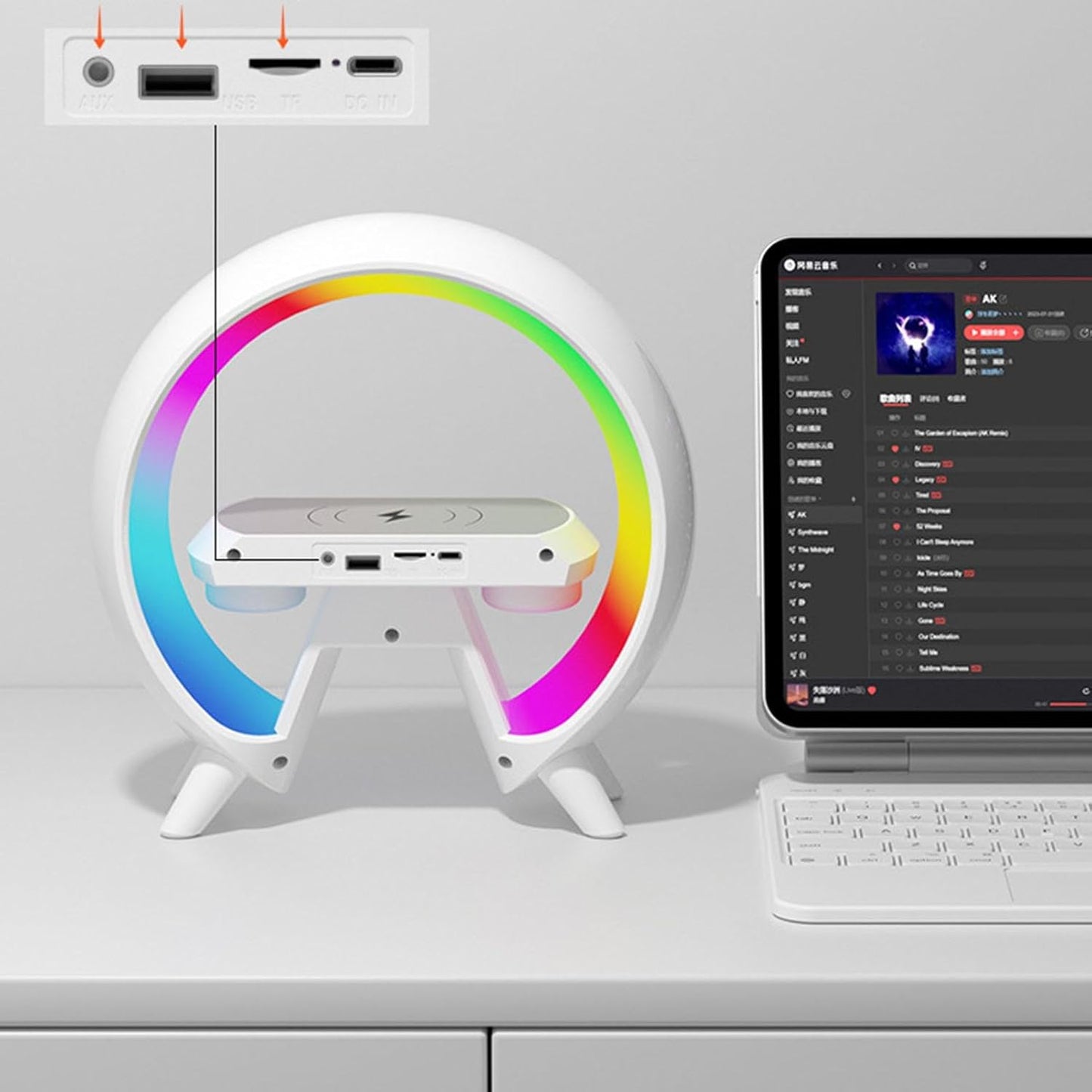 RGB LED Wireless Fast Charging Speaker – 15W Qi Charger, Bluetooth 5.0 Speaker, Alarm Clock & Ambient Mood Light